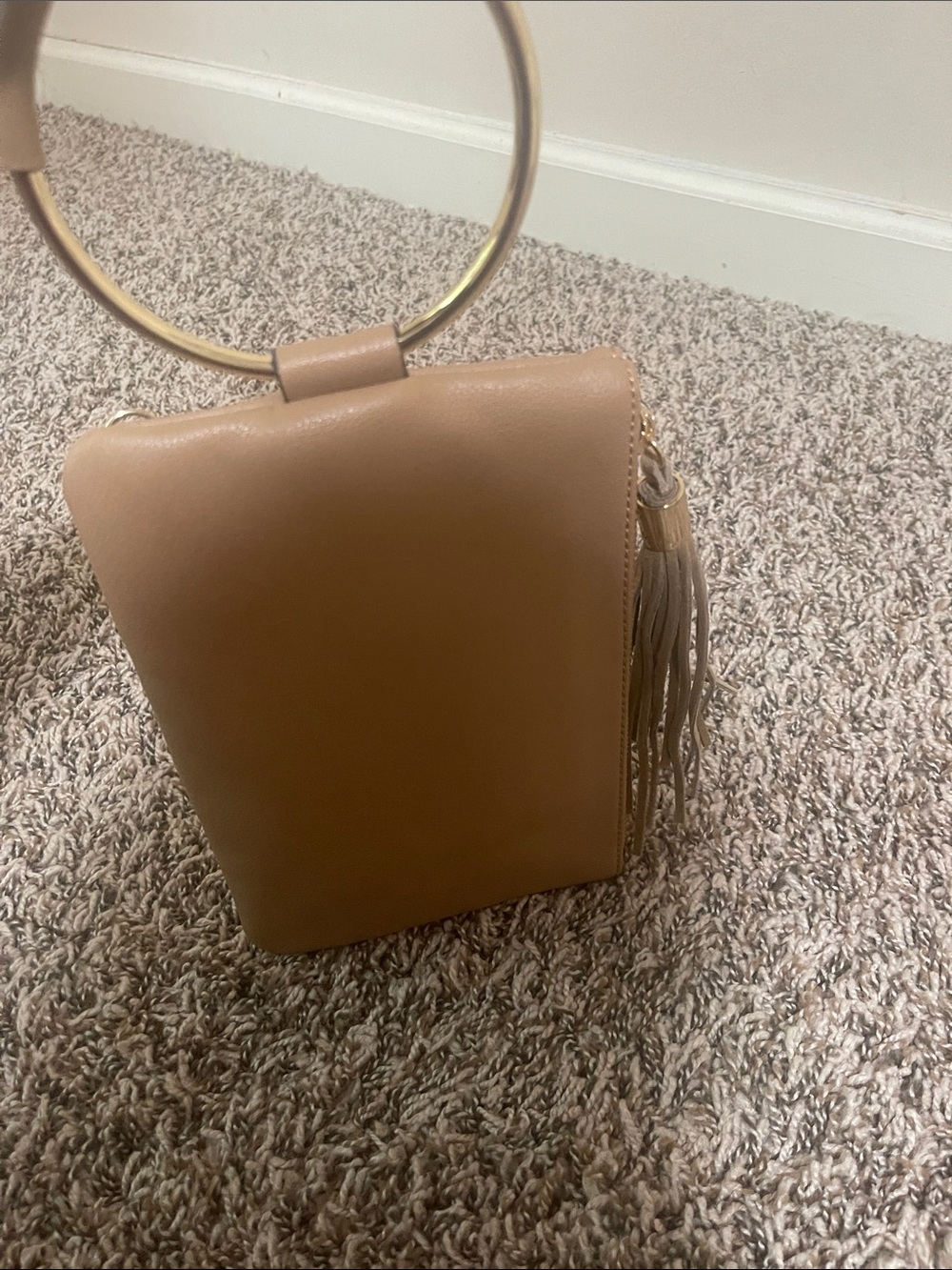 INC International Concepts Tan Ring-Handle Mini Bag with Tassel
